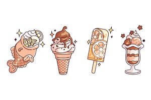 Kawaii ice cream set, a Food Illustration by art PVP - market