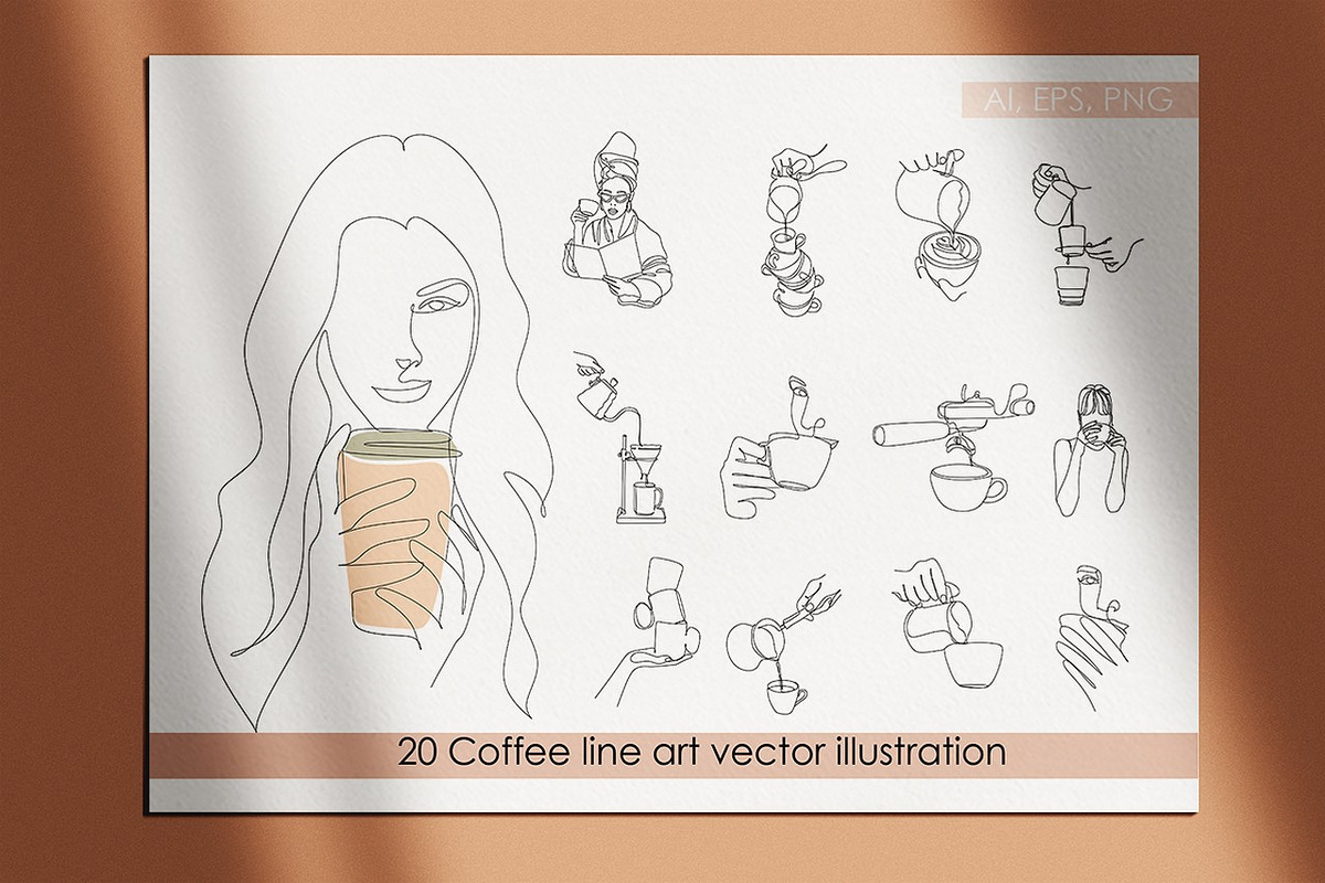 23 Coffee line art vector set, a Food Illustration by velychko.ua (Photo 1 of 3)