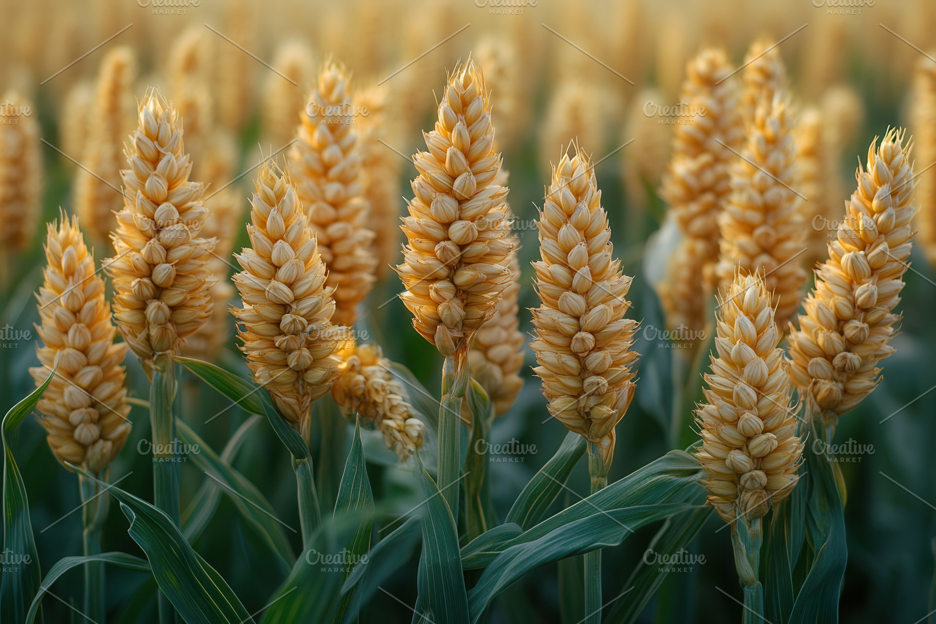 Golden wheat stalks standing tall in, a Photo by Tanuart