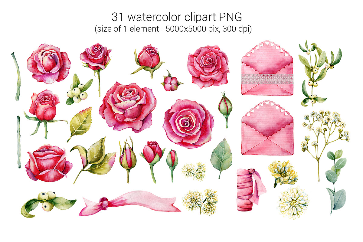 Red roses, floral watercolor set, an Illustration by Artmanata (Photo 2 of 16)