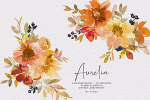 Watercolor Fall Floral Clipart