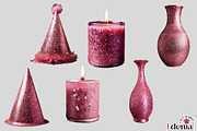 Pink Glitter Party Cliparts, a Seasonal Illustration by EdeniaArtStudio (Thumbnail 3 of 5)