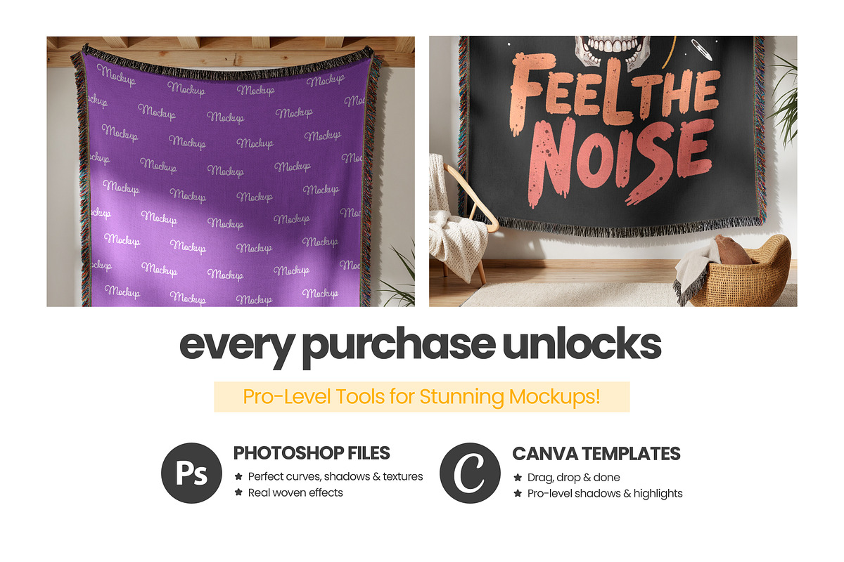 Woven Blanket Mockup Hang on Wall, an Apparel Mockup by Mockups Studio (Photo 6 of 9)