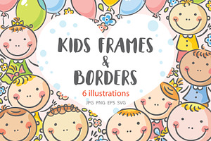 Cartoon Kids Frames And Borders Set