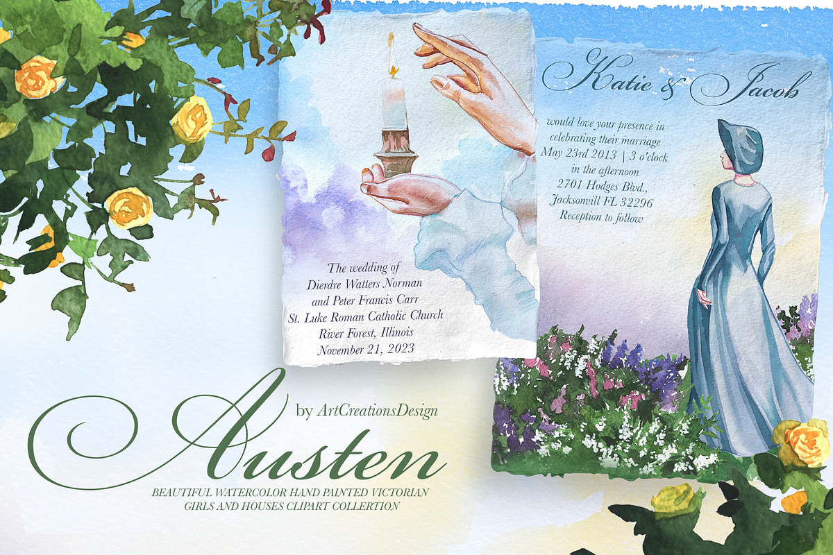 Watercolor Austen Clipart Set, a Person Illustration by ArtCreationsDesign (Photo 15 of 22)