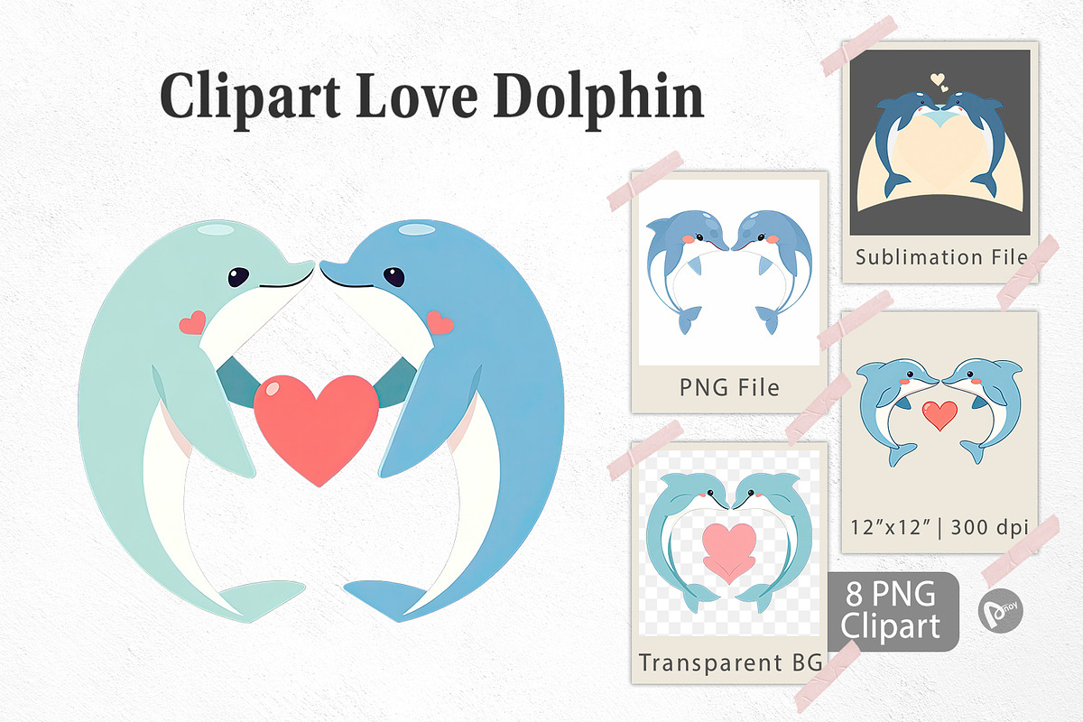 Clipart Love Dolphin, a Graphic by Artnoy (Photo 1 of 5)