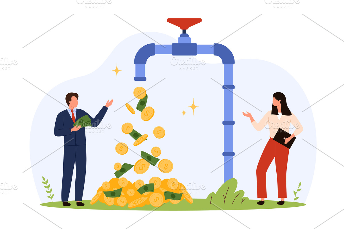 Passive Income Flow Money Faucet, a Finance Illustration by Flashvector