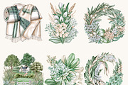 Watercolor Cozy Green Lifestyle, an Object Illustration by BusyDaydesign (Thumbnail 2 of 9)