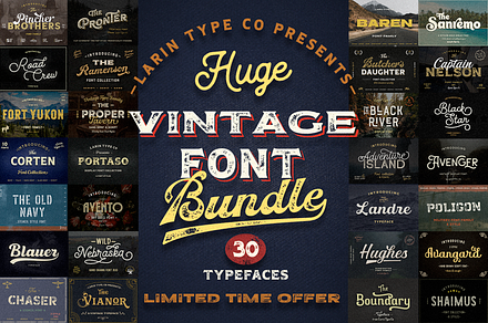 Huge Vintage Font Bundle, a Script Font by Larin Type Co.