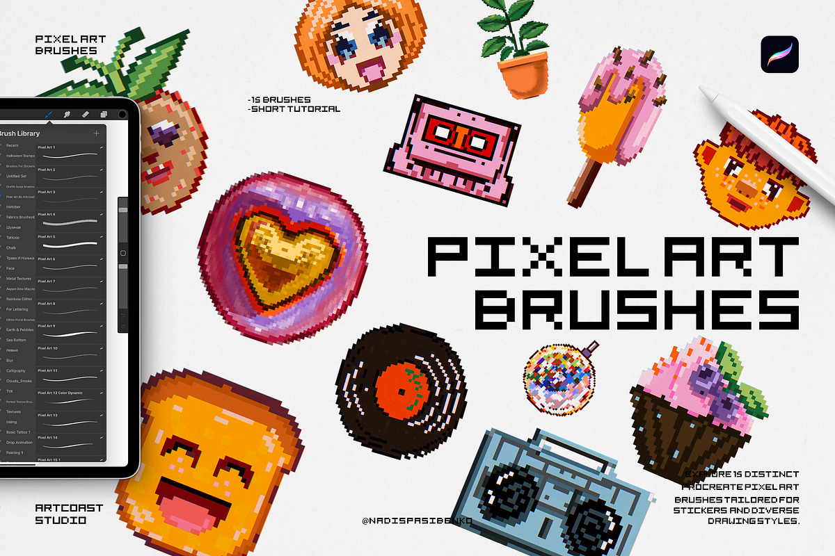 Pixel Art Procreate Brushes, a Brush Add-On by Spasibenko Art (Photo 1 of 7)