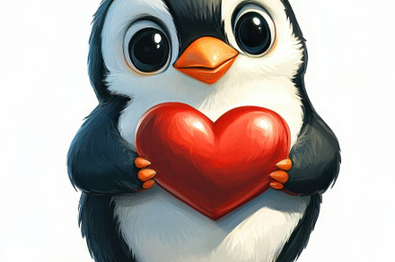 Cute Penguin Holding a Red Heart Val, an Animal Photo by Pixeness