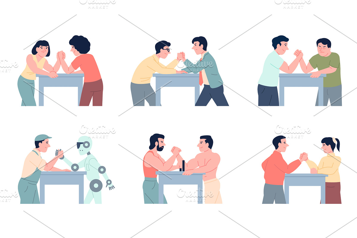 Arm wrestling struggle. Male female, a Person Illustration by LadadikArt