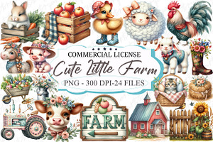 Watercolor Cute Little Farm Clipart, a Graphic by designcity5