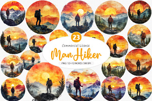 Silhouette Man Hiker Clipart PNG, an Illustration by SinaCreation