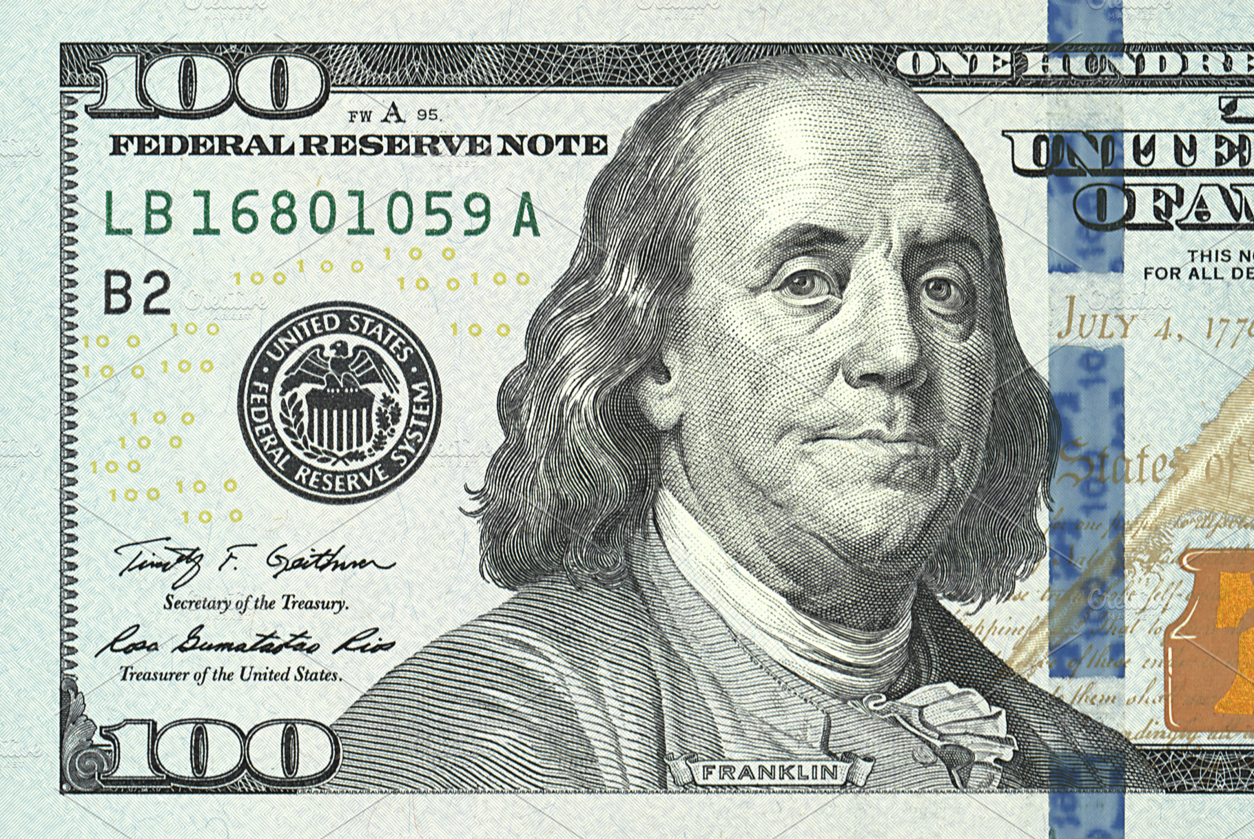 One hundred dollars bill detailed, a Background Photo by HighRes Pictures