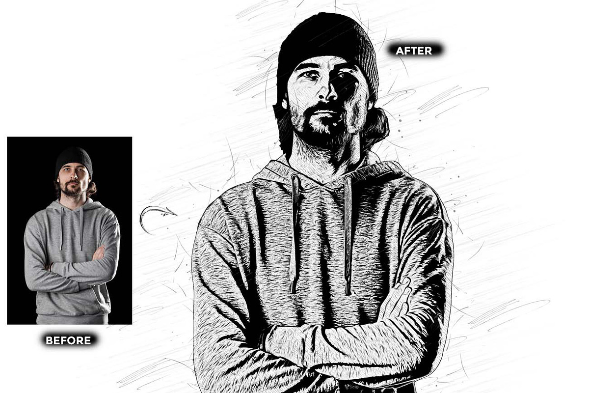 Ink Oil Sketch Artist FX Ps Action, an Action Add-On by Studio Retouch (Photo 3 of 12)