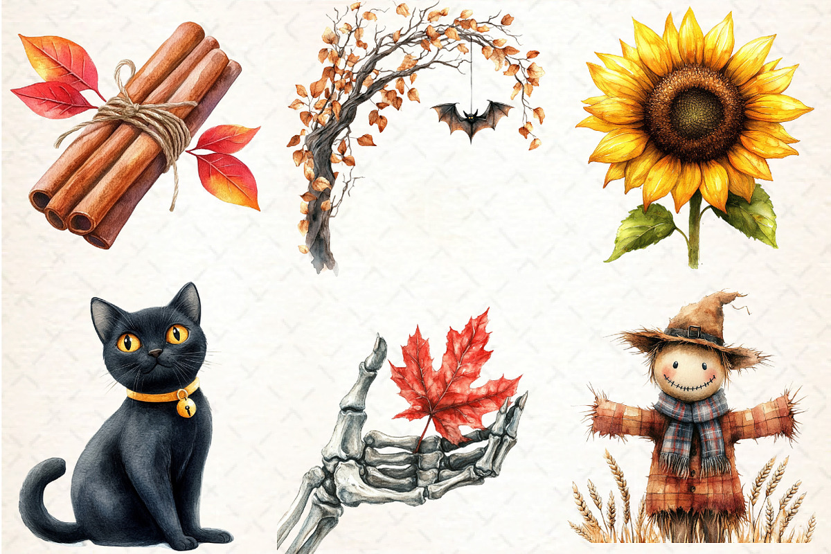 Watercolor Halloween & Fall Clipart, an Illustration by DreamCafeArt (Photo 4 of 7)