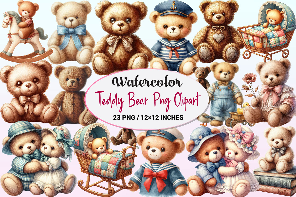 Watercolor Teddy Bear Clipart., a Graphic by CitraGraphics (Photo 1 of 4)