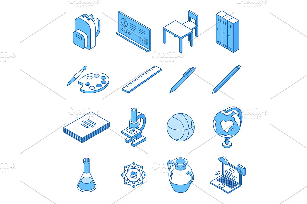 Isometric education icons. School, an Education Illustration by Valerie Bodnar