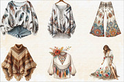Watercolor Boho Fashion Clipart, an Illustration by SVGArt (Thumbnail 2 of 8)