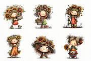 Whimsical Sunflower Girl Clipart, a Seasonal Illustration by Designworld (Thumbnail 2 of 9)