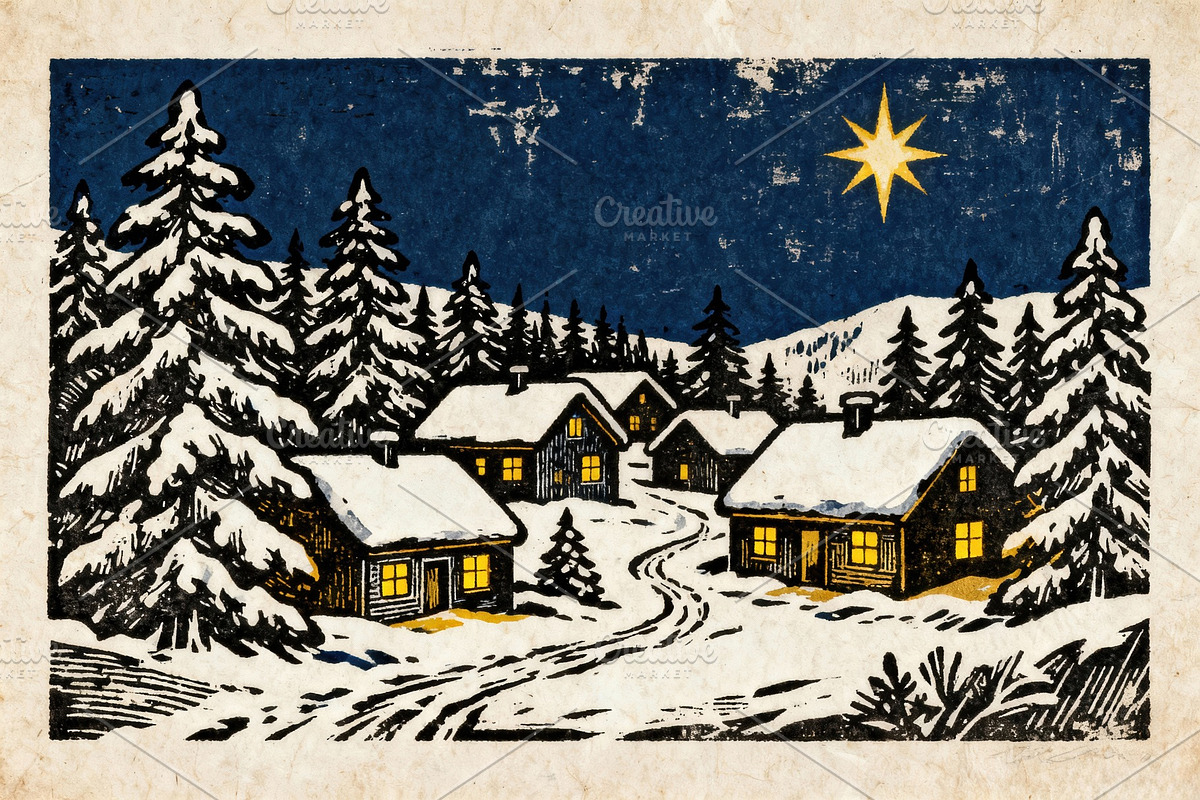 Christmas Eve - Cozy Snowy Village, a Decorative Illustration by Virgo Studio