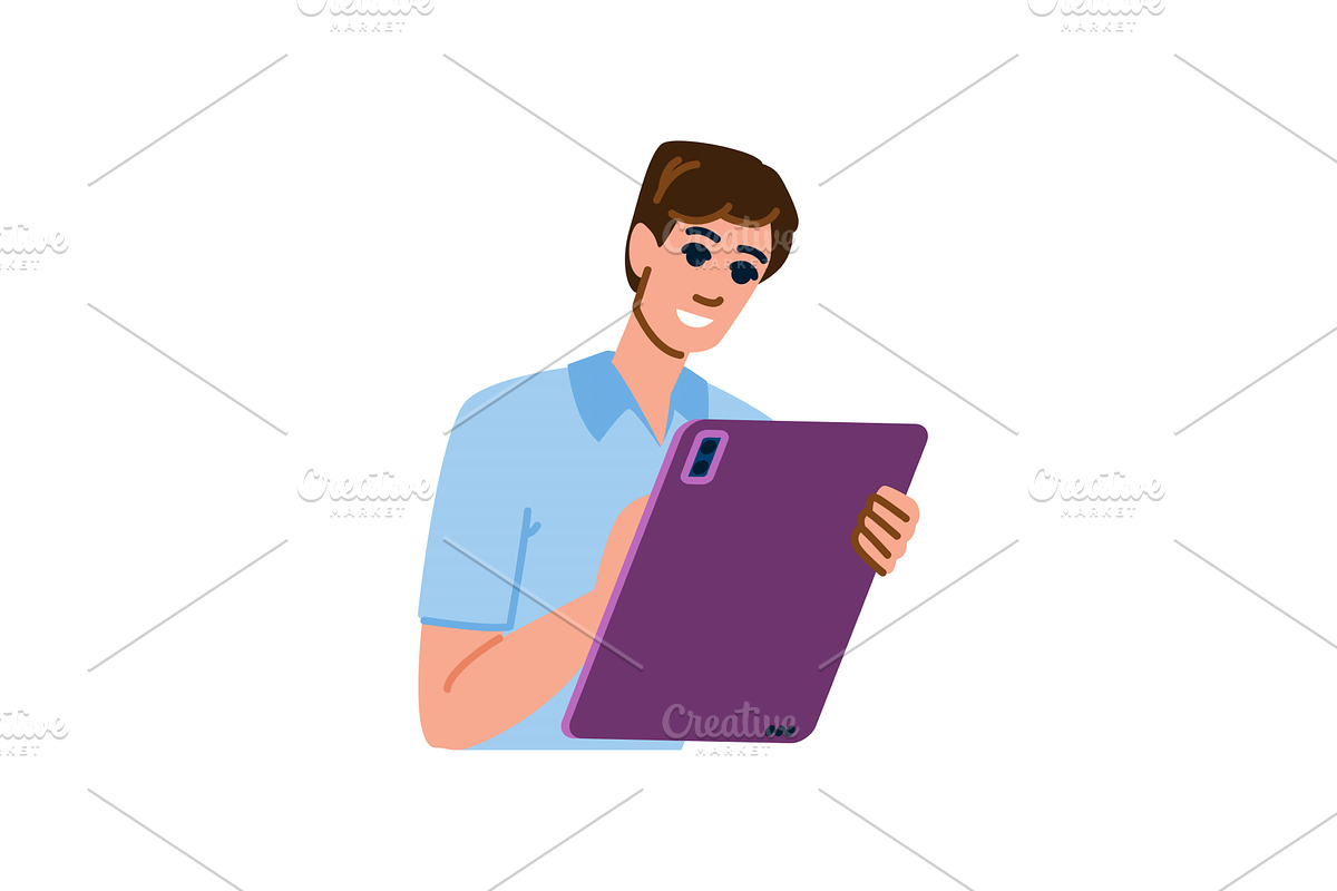 Smiling young man using digital, a Technology Illustration by pikepicture