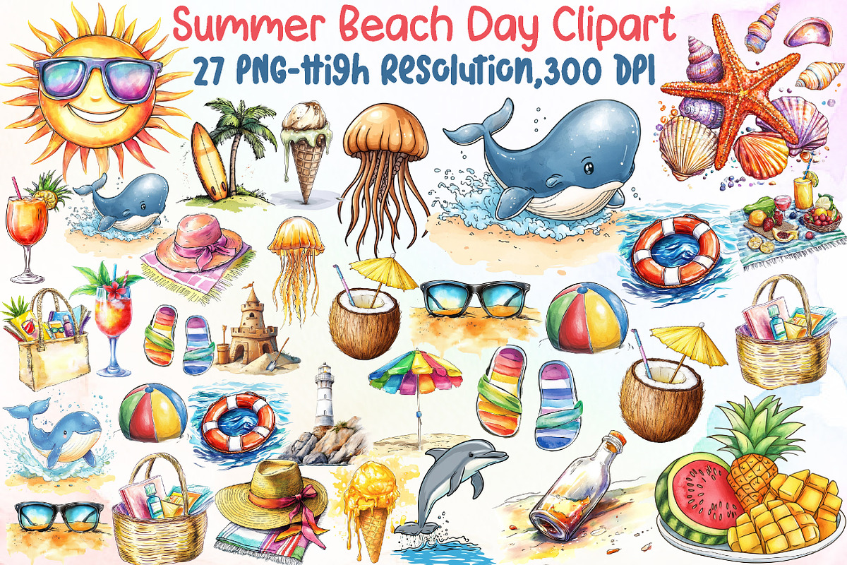 Summer Beach Day Clipart, an Illustration by Sublimation Artist (Photo 1 of 6)