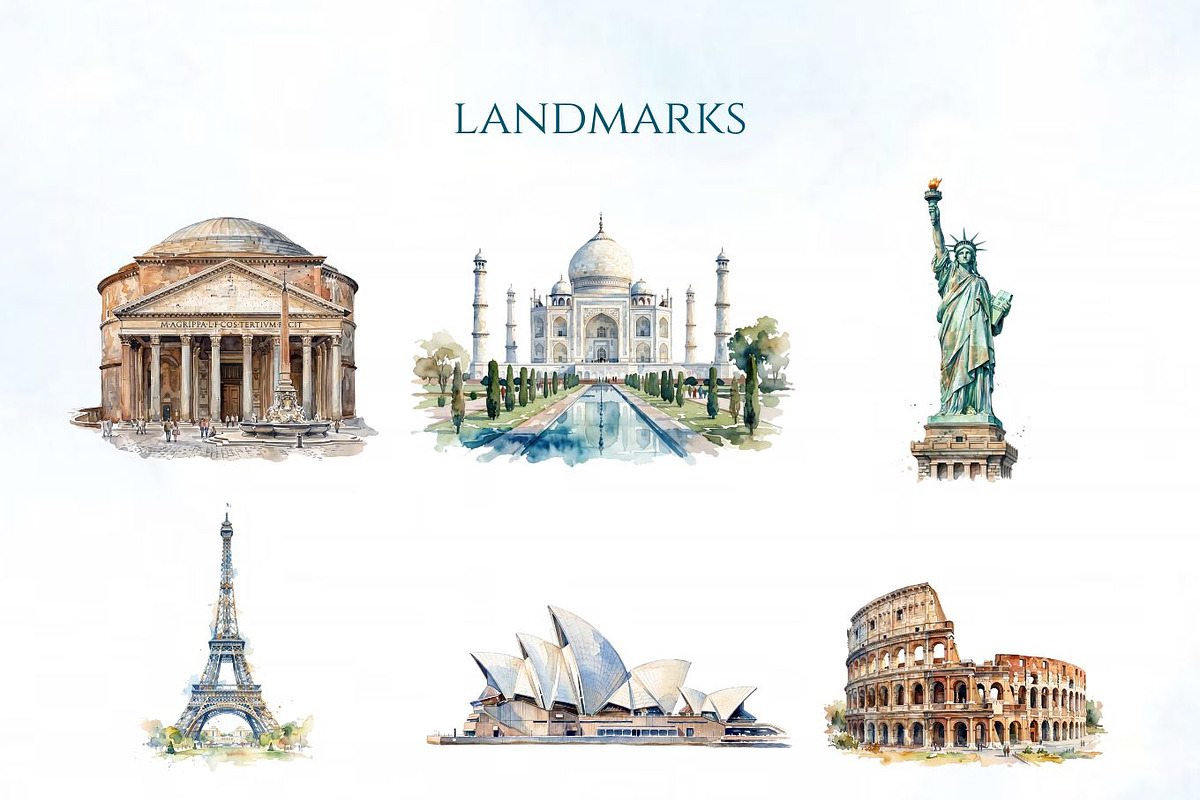 Travel Watercolor Clipart Set, a Decorative Illustration by Arslan (Photo 7 of 17)