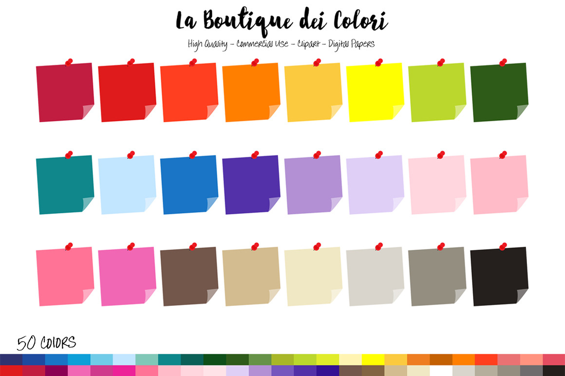 50 Rainbow Post it Notes Clipart, an Illustration by La Boutique dei Colori