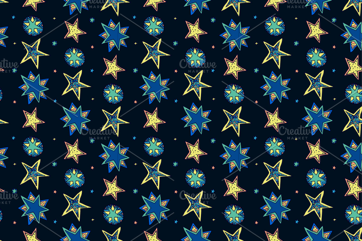 Set of four seamless fantasy stars preview 3