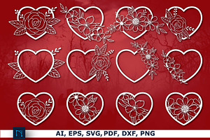 Paper Cut Floral Heart SVG Bundle