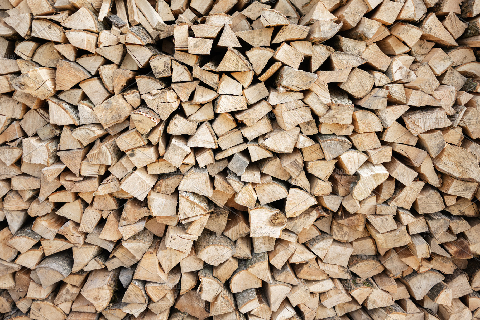 Stack of neatly arranged firewood logs prepared for burning or storage, a Photo by AS photostudio
