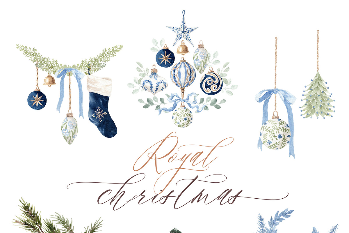 Watercolor Clipart - ROYAL CHRISTMAS, a Decorative Illustration by Beigetime (Photo 5 of 15)