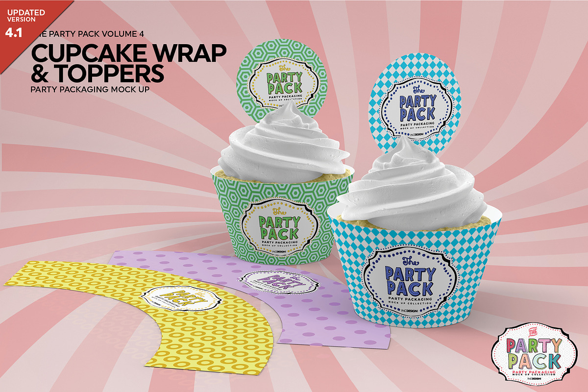 Cupcake Wrap and Topper Mockup, a Cups & Container Mockup by INCDesign (Photo 1 of 7)