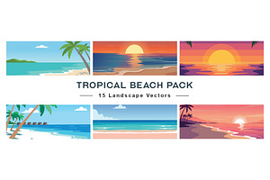 15 Tropical Beach Landscape Vector