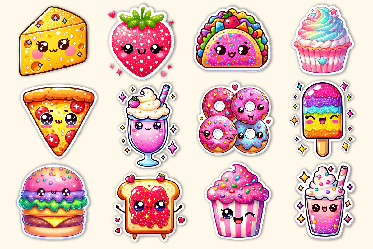 Kawaii Glitter Food Clipart Bundle, an Illustration by Dream Creation (Photo 4 of 6)