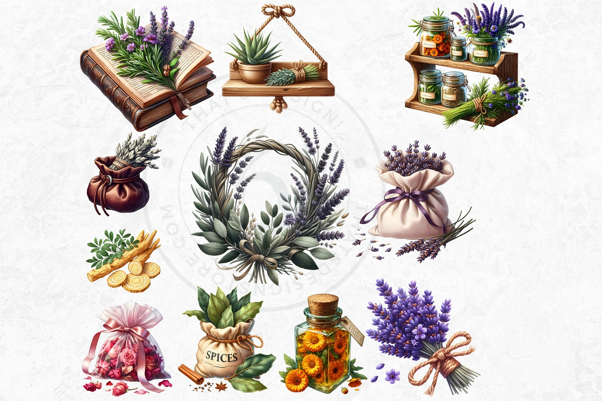 100 Medicinal Herbs clipart Set, a Decorative Illustration by ThatsDesignArt (Photo 9 of 10)
