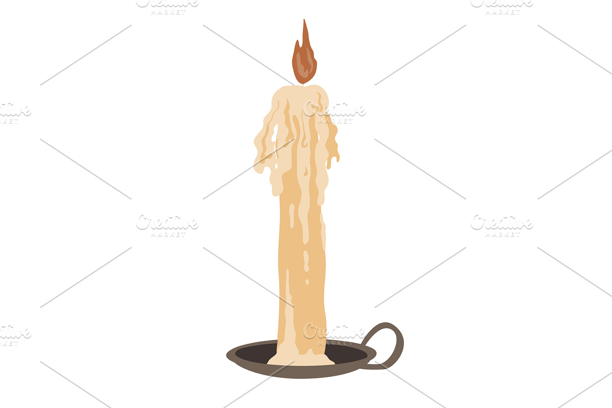 Burning candle in holder, hand drawn, an Object Illustration by Toltemara