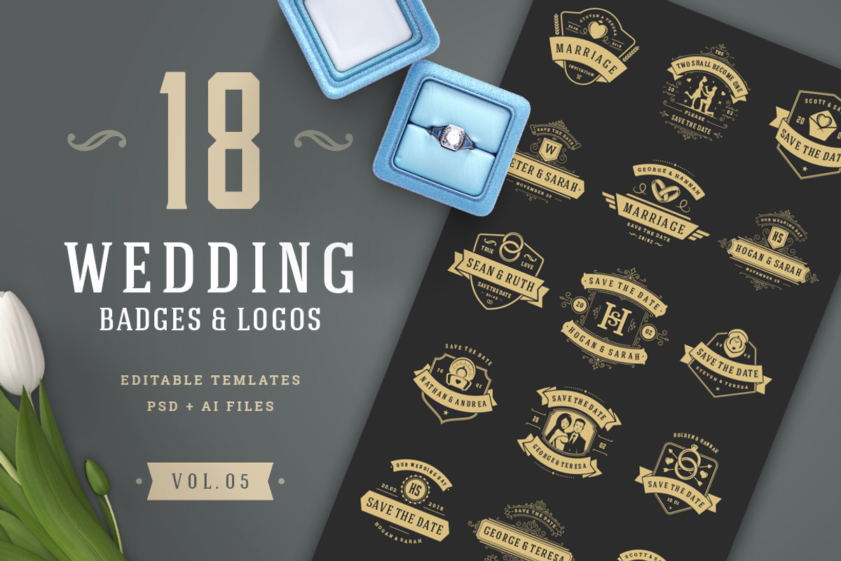 18 Wedding Logos and Badges, a Branding & Logo Template by Vasya Kobelev (Photo 1 of 13)