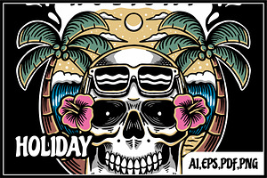 Holiday Skull Illustration