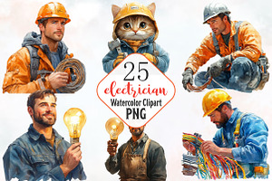 Electrician Watercolor Cliparts, an Illustration by RobertsArt