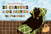 Crayons & Oil Pastels for Procreate, a Brush Add-On by Biso Studio (Thumbnail 1 of 6)