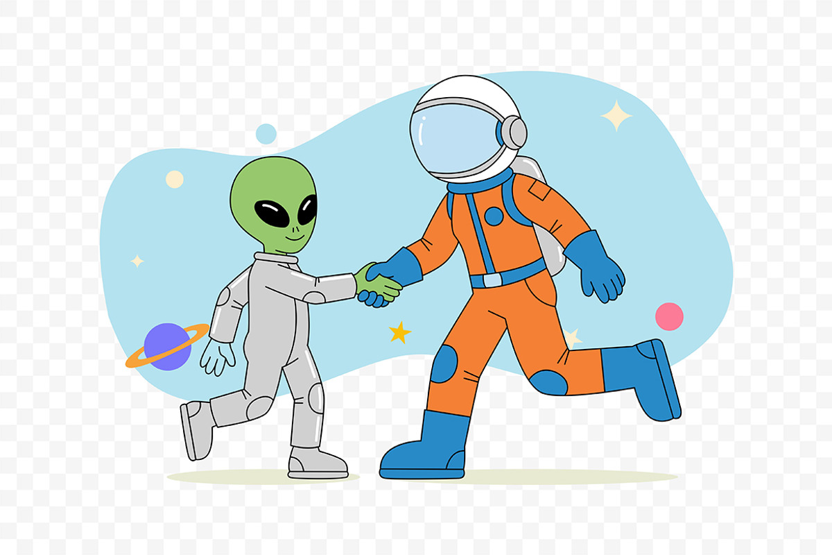 Alien and Astronaut Handshake, an Object Illustration by Partikusi Design (Photo 3 of 3)