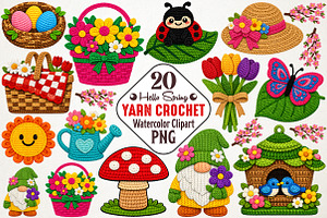 Hello Spring Faux Crochet PNG Bundle, an Illustration by RobertsArt