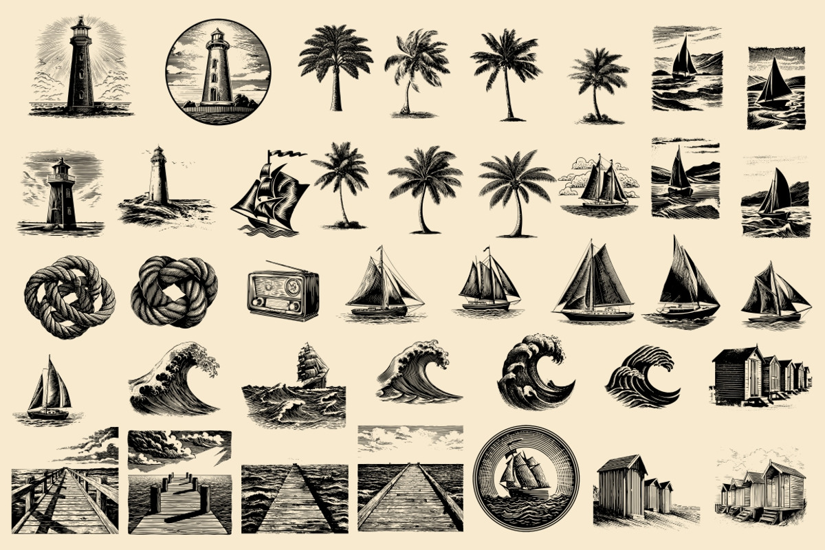 Vintage Coastal Travel Illustrations, an Object Illustration by Nocturnal Wolf (Photo 21 of 27)