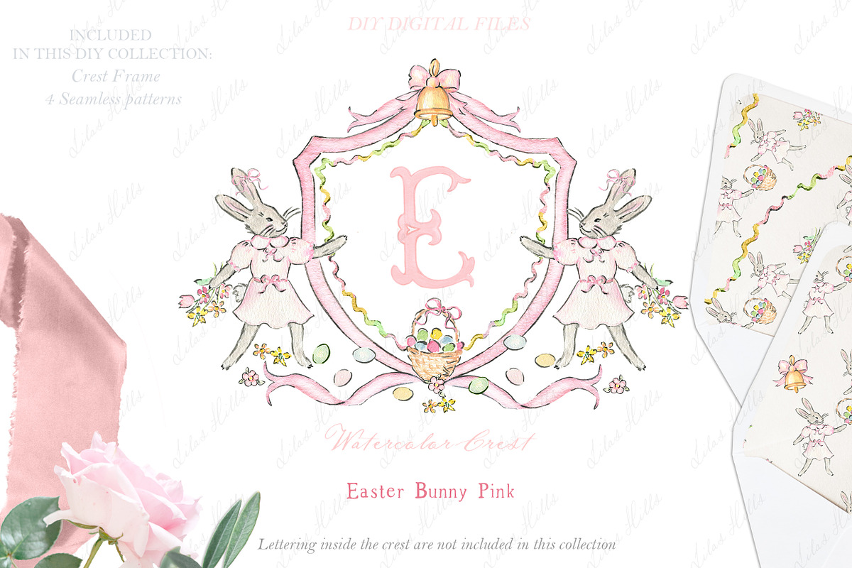 Easter Bunny Pink Watercolor Crest, a Graphic by LABFcreations (Photo 1 of 4)