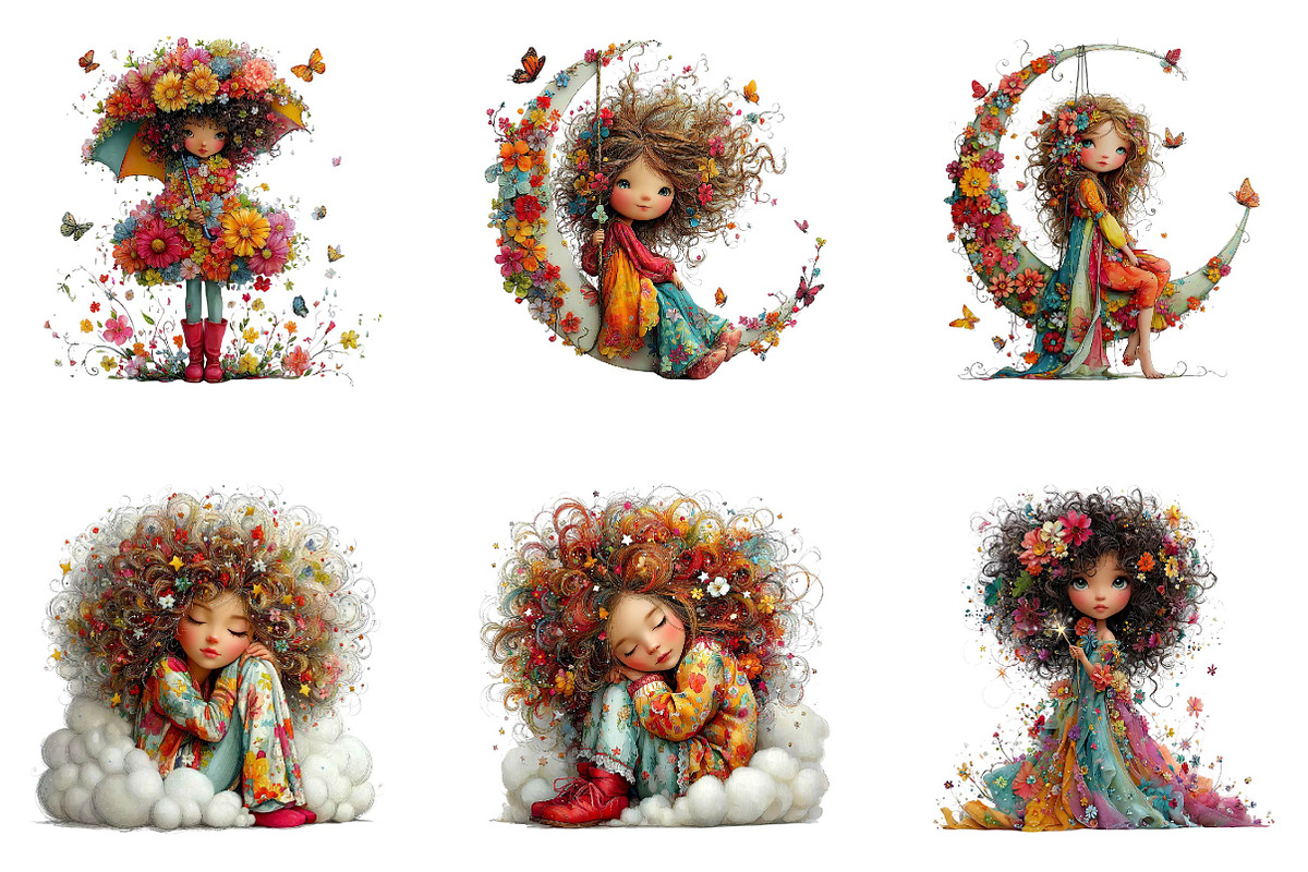 Whimsical Dream Girl Clipart, a Seasonal Illustration by CreationArt (Photo 8 of 9)