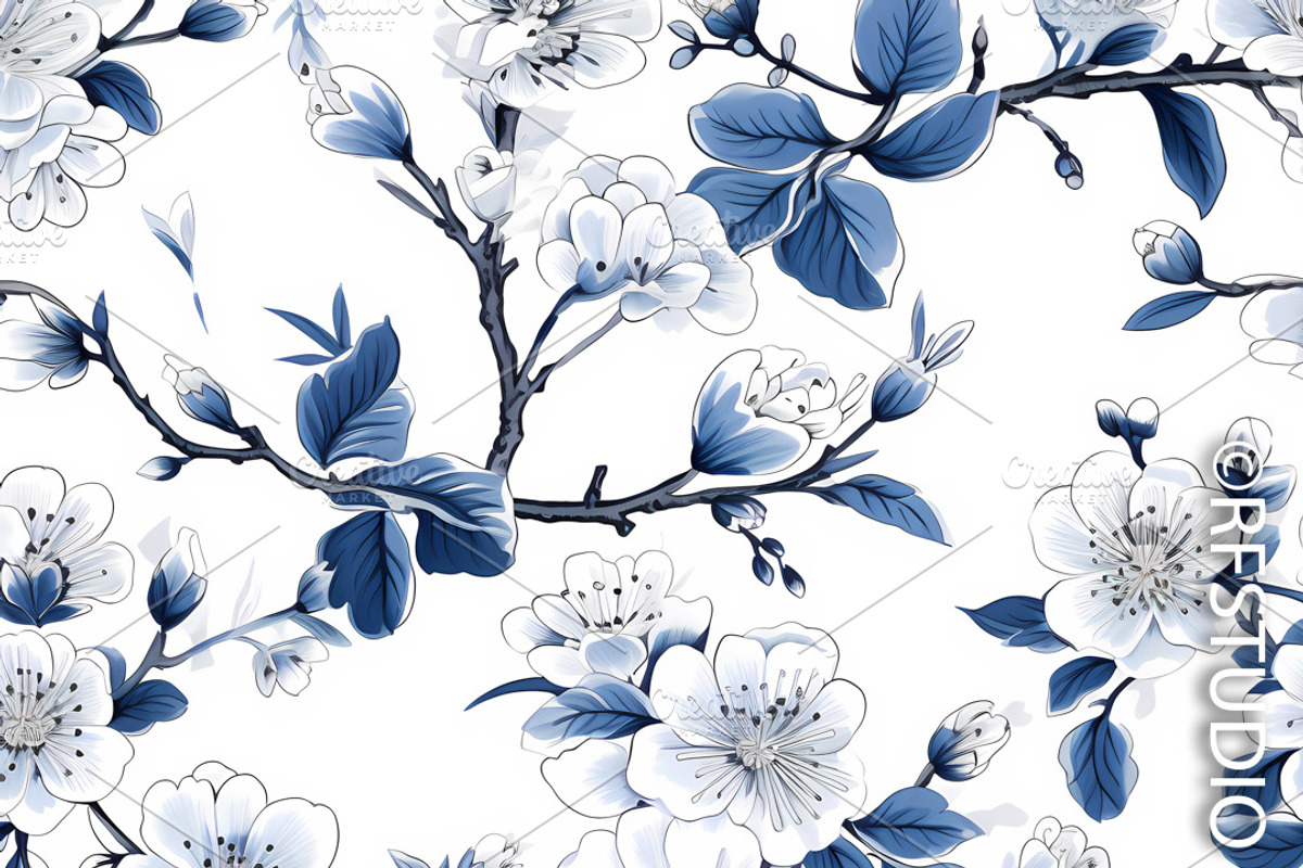 CHINOISERIE SPRING BLOSSOMS Seamless, a Texture Illustration by RefinedFantasyStudio (Photo 5 of 9)