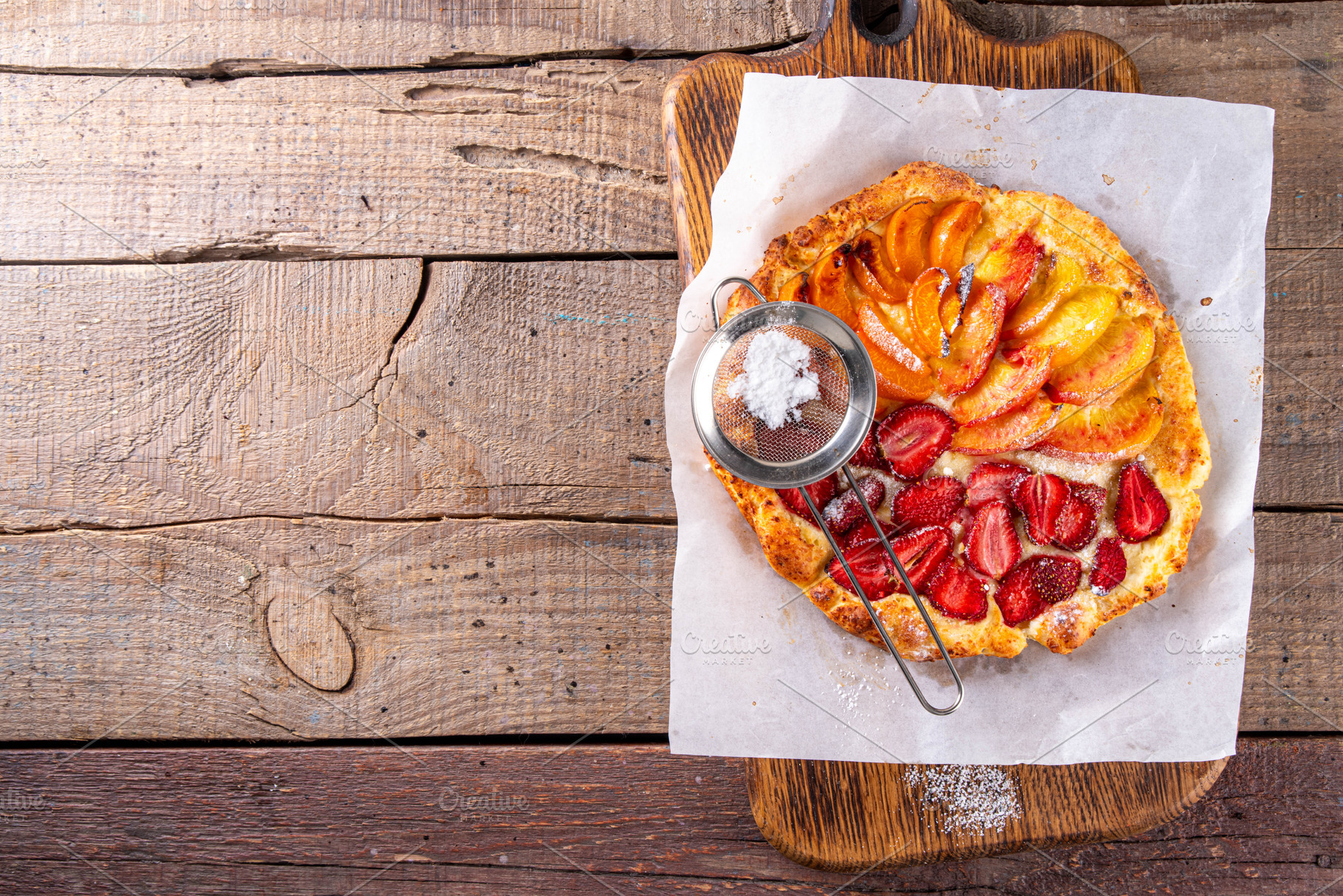 Tasty summer fruit and berry galette open pie, a Food & Drink Photo by Rimma